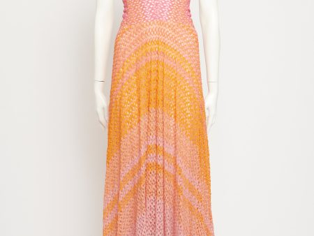 Pink & Orange Rayon Blend Preowned V-Neck Maxi Dress Discount