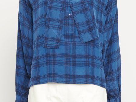 1980 s Blue Silk Preowned Check Neck-Tie Blouse Online now