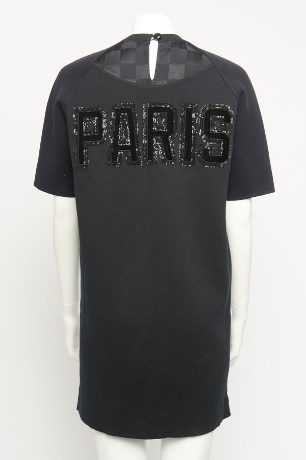 Black Wool Blend Preowned Embellished Paris Shift Dress For Sale