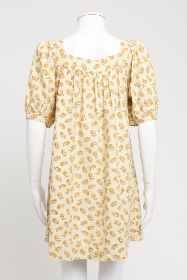 Yellow Floral Printed Preowned Dress Cheap