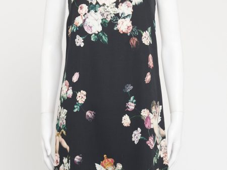 Navy Rayon Floral Printed Shift Dress Online Sale