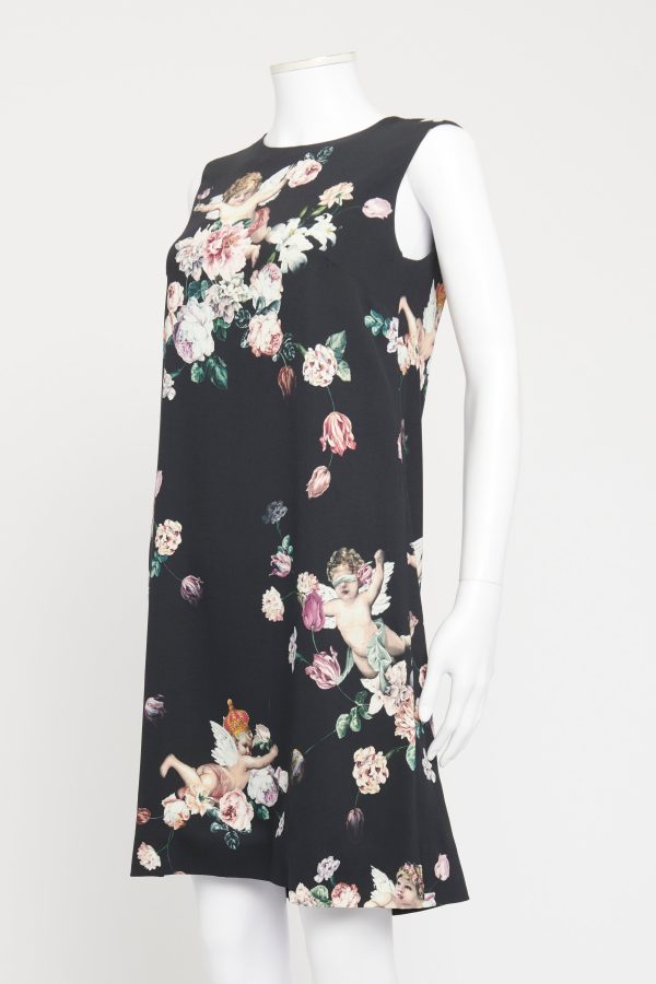 Navy Rayon Floral Printed Shift Dress Online Sale