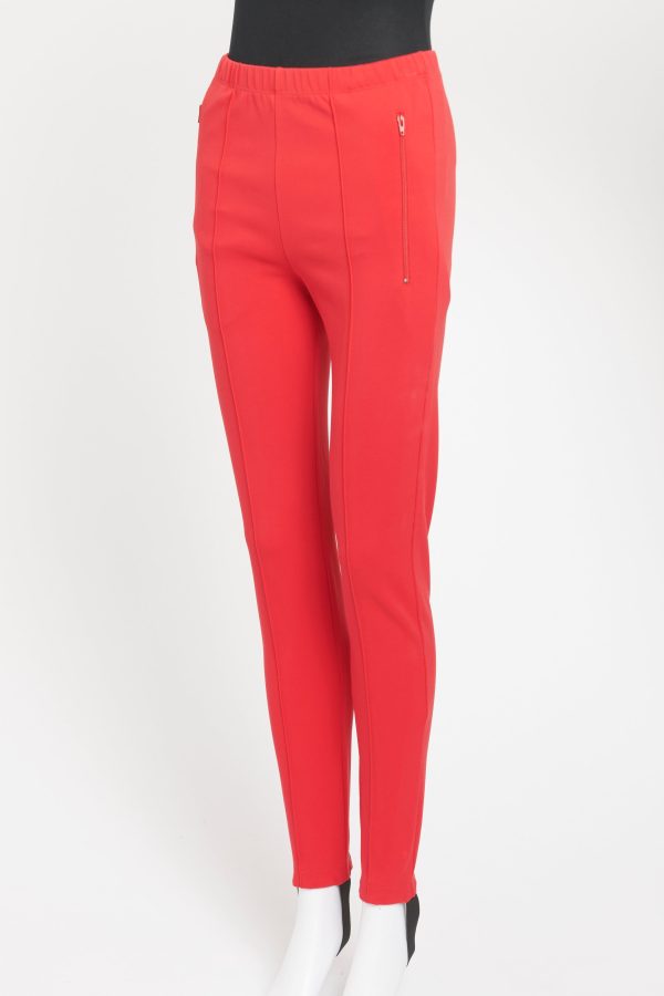 2016 Red Viscose Blend Preowned Skinny Trousers For Sale