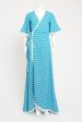 Blue and White Cotton Tassle Preowned Wrap Dress For Cheap