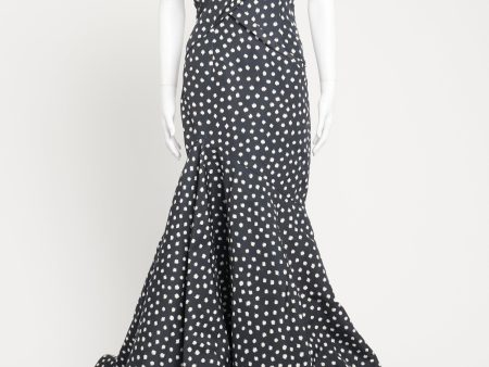 2012 Navy Silk Preowned One Shoulder Polka Dol Gown Online now