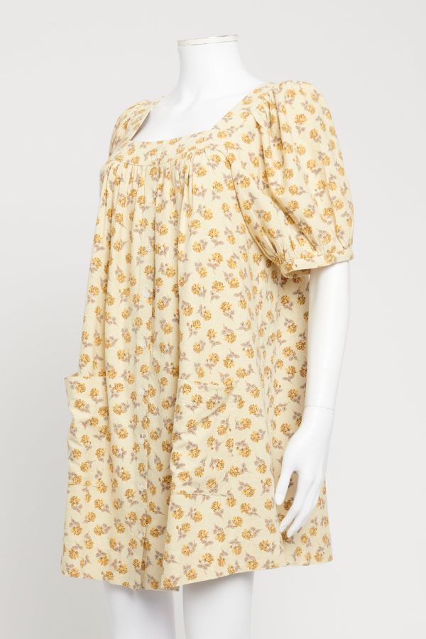 Yellow Floral Printed Preowned Dress Cheap