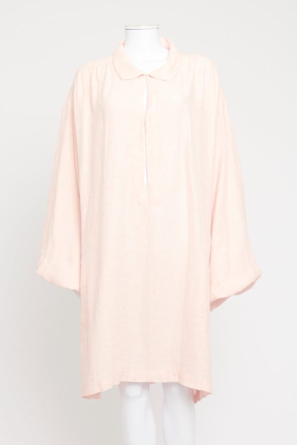 Pink Linen Preowned Smock Dress For Cheap