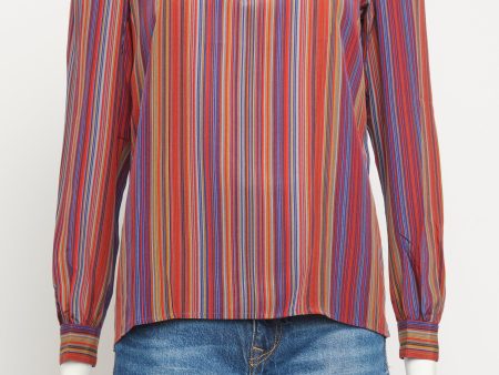 1980 s Muticoloured Silk Preowned Round Neck Blouse on Sale