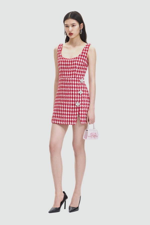 Red Check Boucle Mini Dress Online Hot Sale