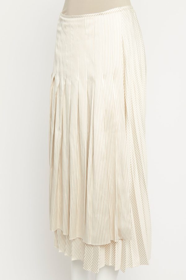 Ecru and Beige Silk Pleated Preowned Wrap Skirt Cheap