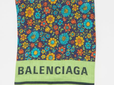 2018 Green Silk Blend Preowned Floral Scarf Online now