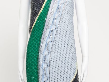 FW17 Blue & Green Silk Preowned Embellished Dress For Discount