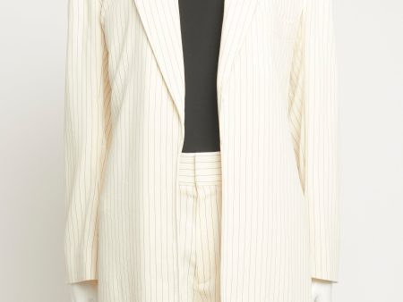 Buttercream Pinstripe Longline Preowned Jacket Supply