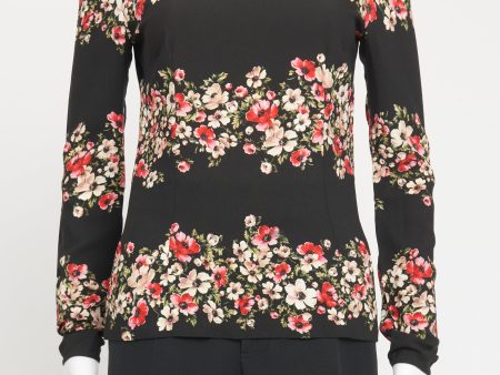 Black Viscose Preowned Floral Long Sleeve Blouse Online now