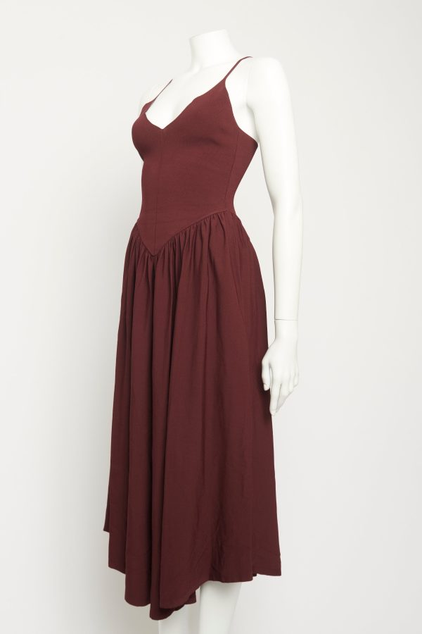 Burgundy Scoop Neck Dropped Waist Preowned Dress For Sale