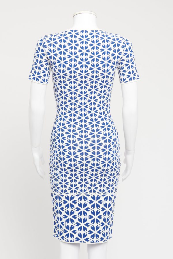 Blue and White Viscose Blend Preowned Midi Dress Sale