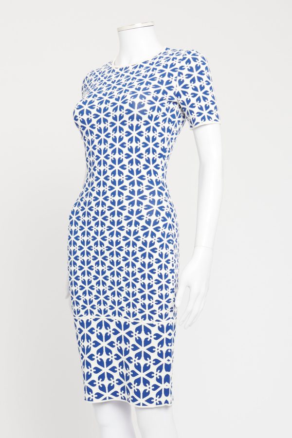 Blue and White Viscose Blend Preowned Midi Dress Sale