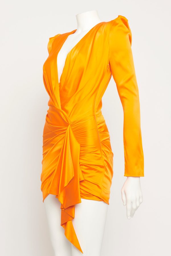 Orange Silk Blend Preowned Draped Mini Dress Discount