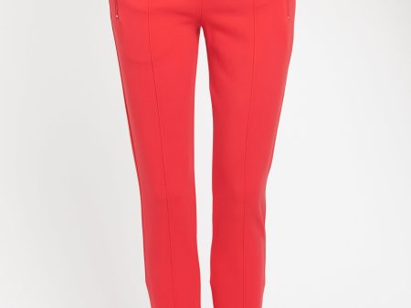 2016 Red Viscose Blend Preowned Skinny Trousers For Sale