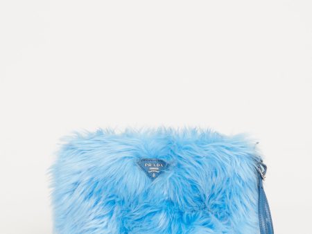 Sky Blue Faux Fur Preowned Wristlet Clutch Online Sale