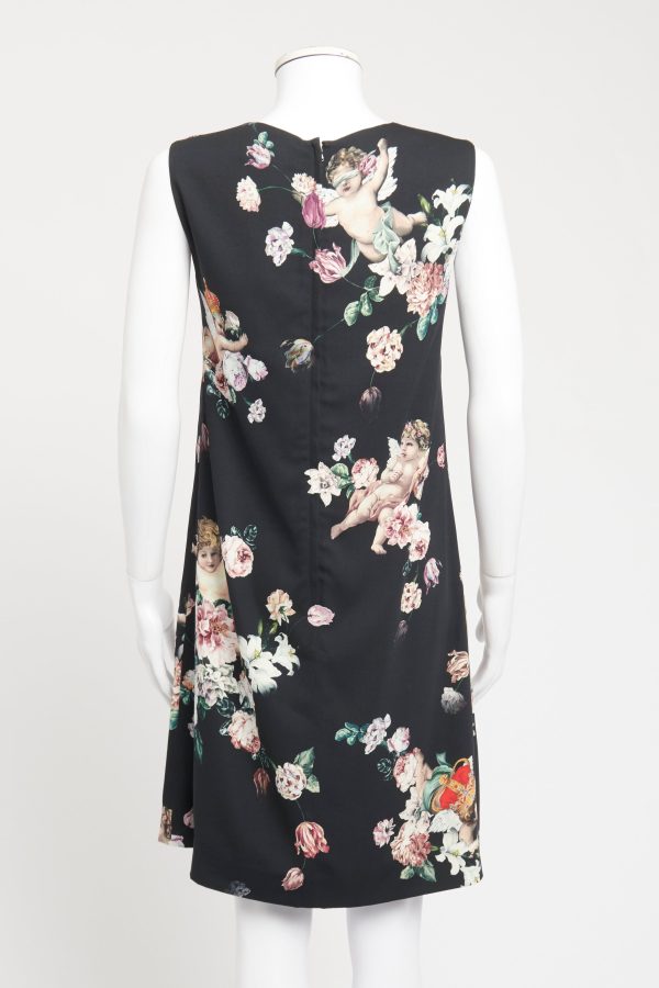 Navy Rayon Floral Printed Shift Dress Online Sale