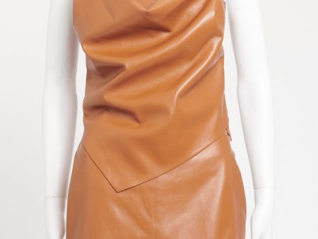 Brown Faux Leather Preowned Petra Top Sale