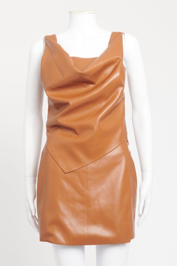 Brown Faux Leather Preowned Petra Top Sale