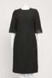 Black Leather Cuff Sleeve Preowned Midi Dress Discount