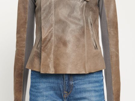 Taupe Suede Draped Funnel Collar Preowned Jacket For Sale