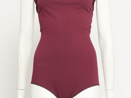 Plum Viscose Blend Preowned Bardot Bodysuit For Cheap