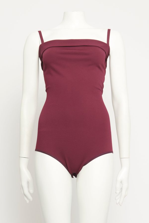 Plum Viscose Blend Preowned Bardot Bodysuit For Cheap