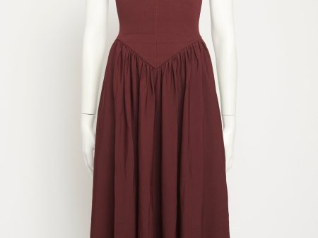 Burgundy Scoop Neck Dropped Waist Preowned Dress For Sale