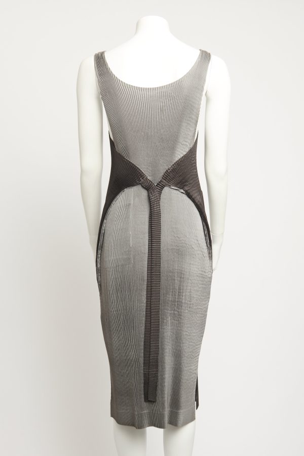 Grey Pleated Preowned Dress For Discount