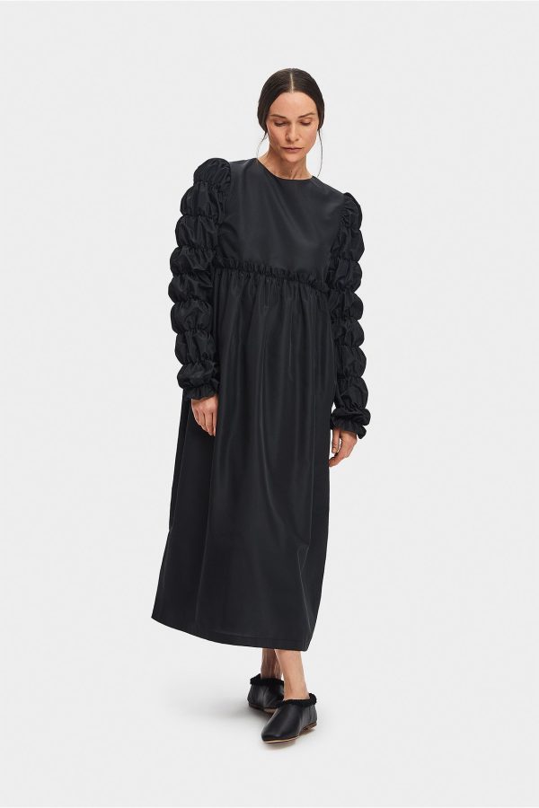 Black I Like It Puff Satin Crepe Dress Online Sale