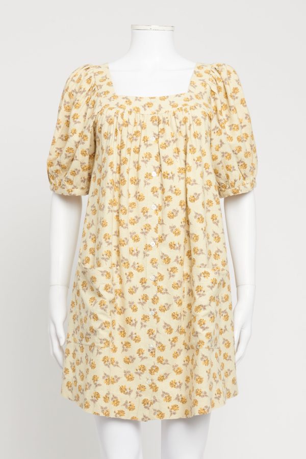 Yellow Floral Printed Preowned Dress Cheap