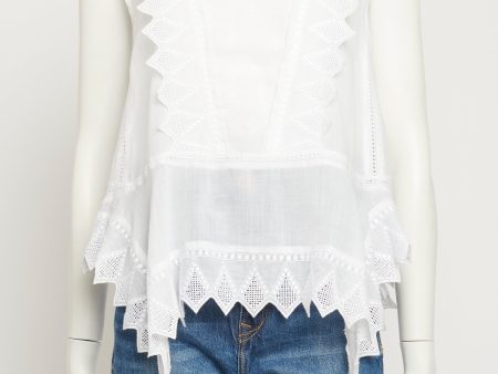 White Ramie Embroidered Preowned Top Sale