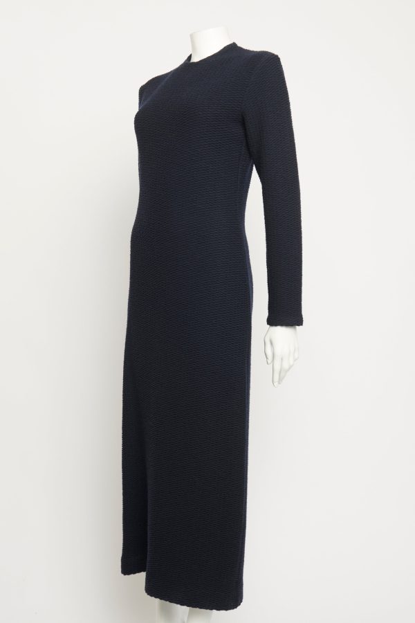 Navy Textured Wool Preowned Dress Online now