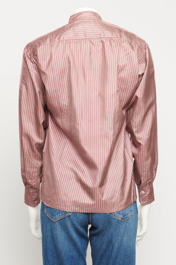 1980 S Grey Silk Preowned Grandad Collar Blouse For Sale