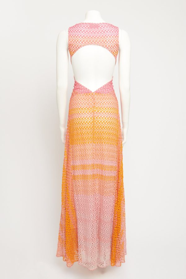 Pink & Orange Rayon Blend Preowned V-Neck Maxi Dress Discount