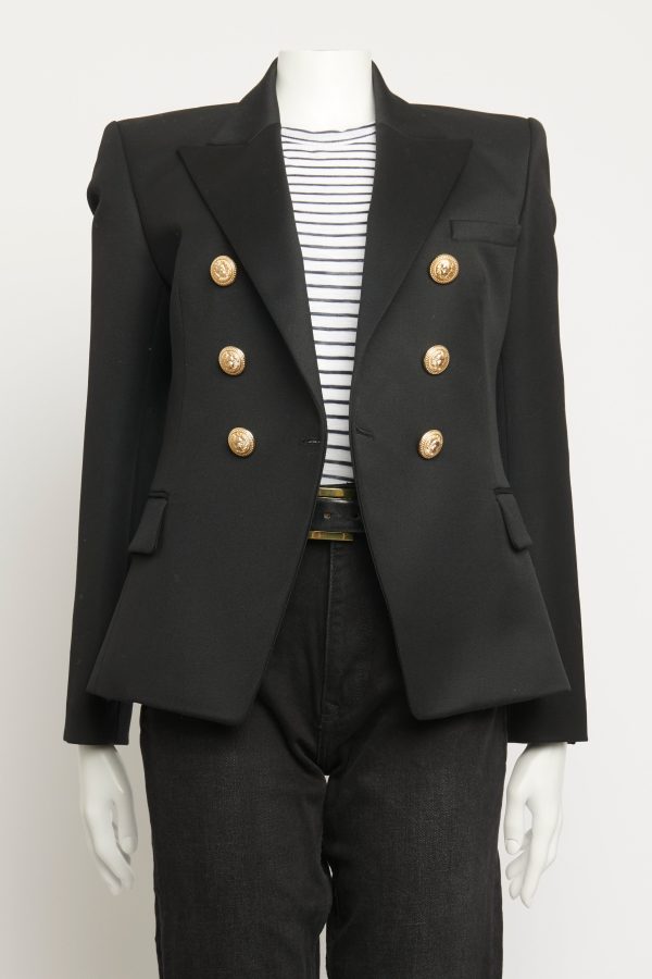 Black Wool Double Breasted Preowned Blazer on Sale